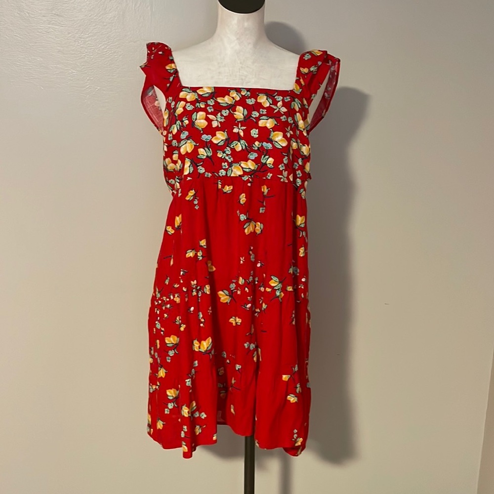 LC Lauren Conrad Red Floral Square-Neck Sundress